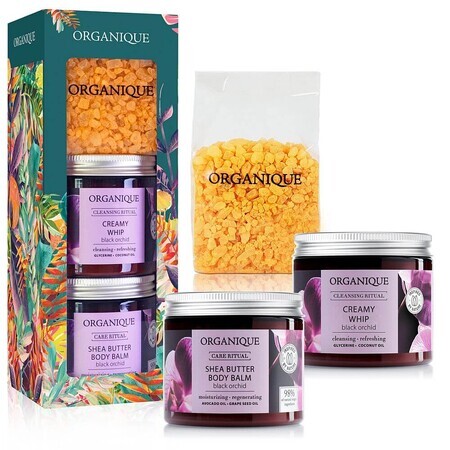 Organique Golden Flower set, sel de bain, 200 g + mousse corporelle, 100 ml + lait corporel, 100 ml SHORT DATE