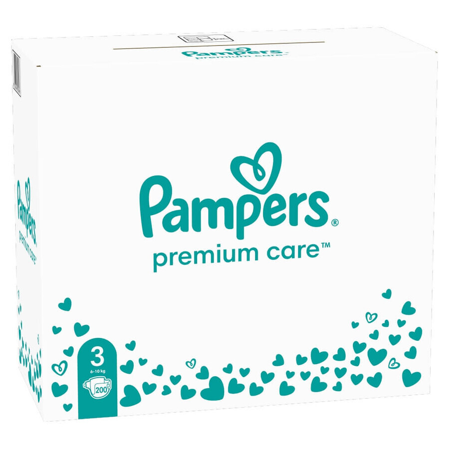 Pampers Premium Care, pañales talla 3, 6-10 kg, 200 PAQUETE DEFECTUADO