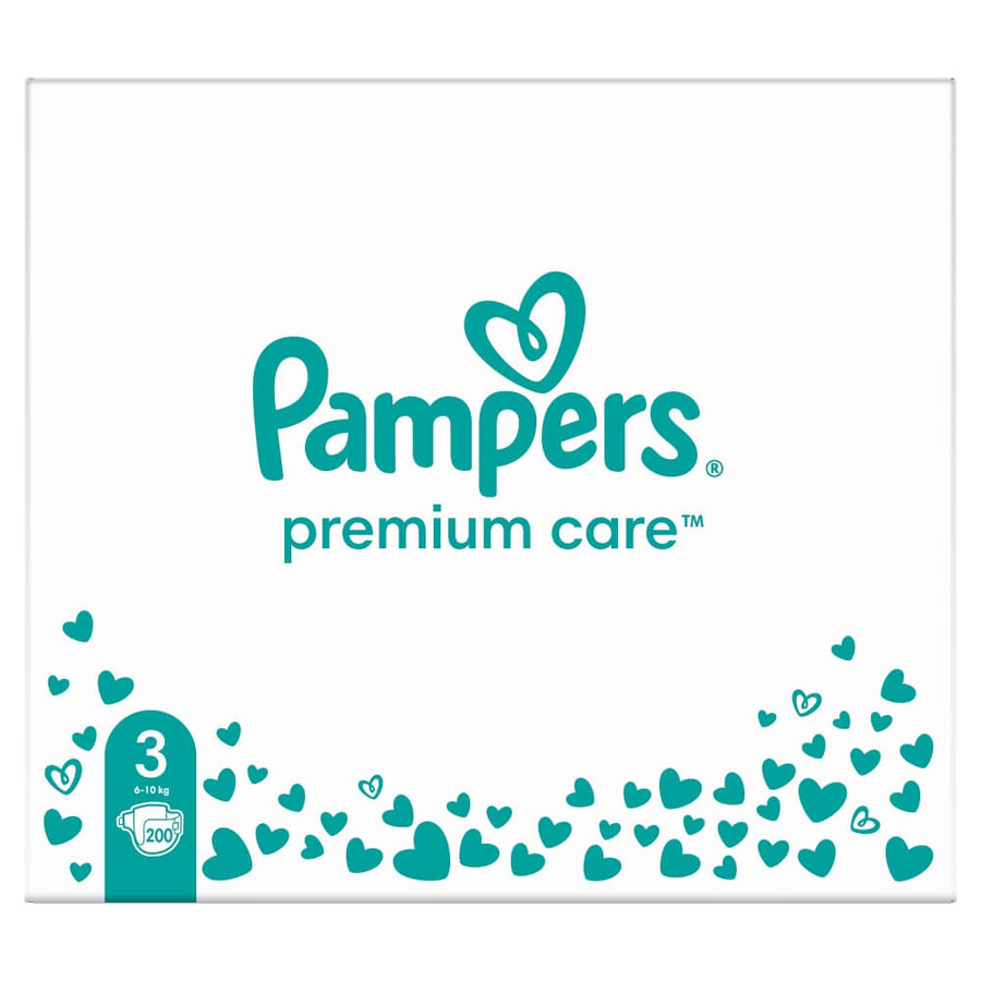 Pampers Premium Care, pañales talla 3, 6-10 kg, 200 PAQUETE DEFECTUADO