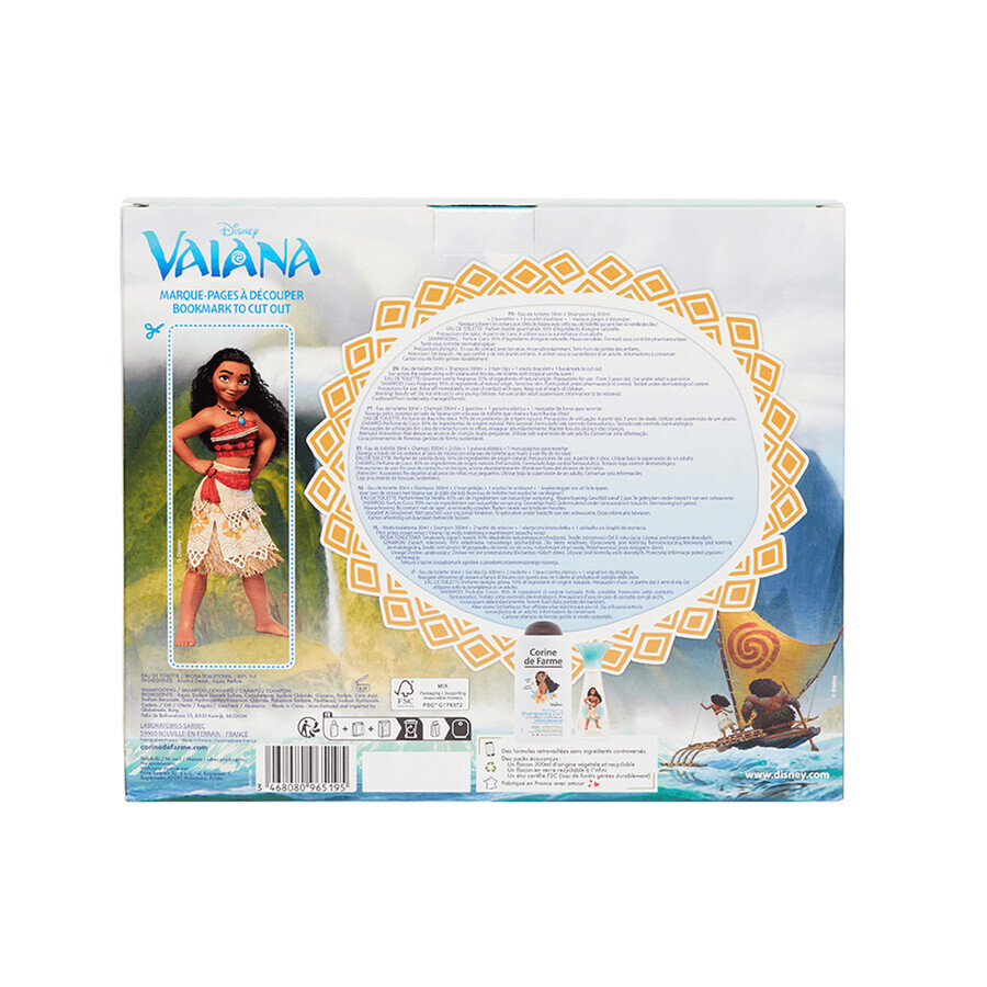 Corine De Farme Disney Vaiana set, Eau de Toilette, 30 ml + Gel douche, 300 ml + Pinces à cheveux, 2 pièces + Bracelet, 1 pièce EMBALLAGE BRISÉ