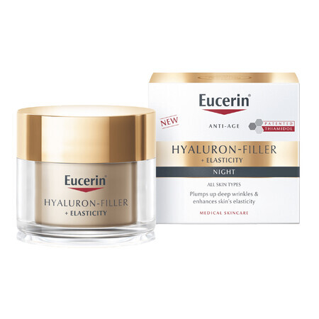 Eucerin Hyaluron Filler + Elasticity, crème de nuit anti-rides raffermissante avec Thiamidol, 50 ml