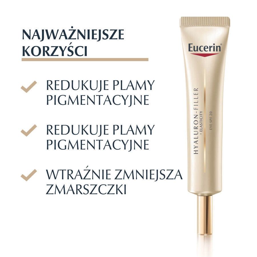 Eucerin Hyaluron Filler + Elasticity, crème anti-rides raffermissante pour les yeux, SPF 20, 15 ml