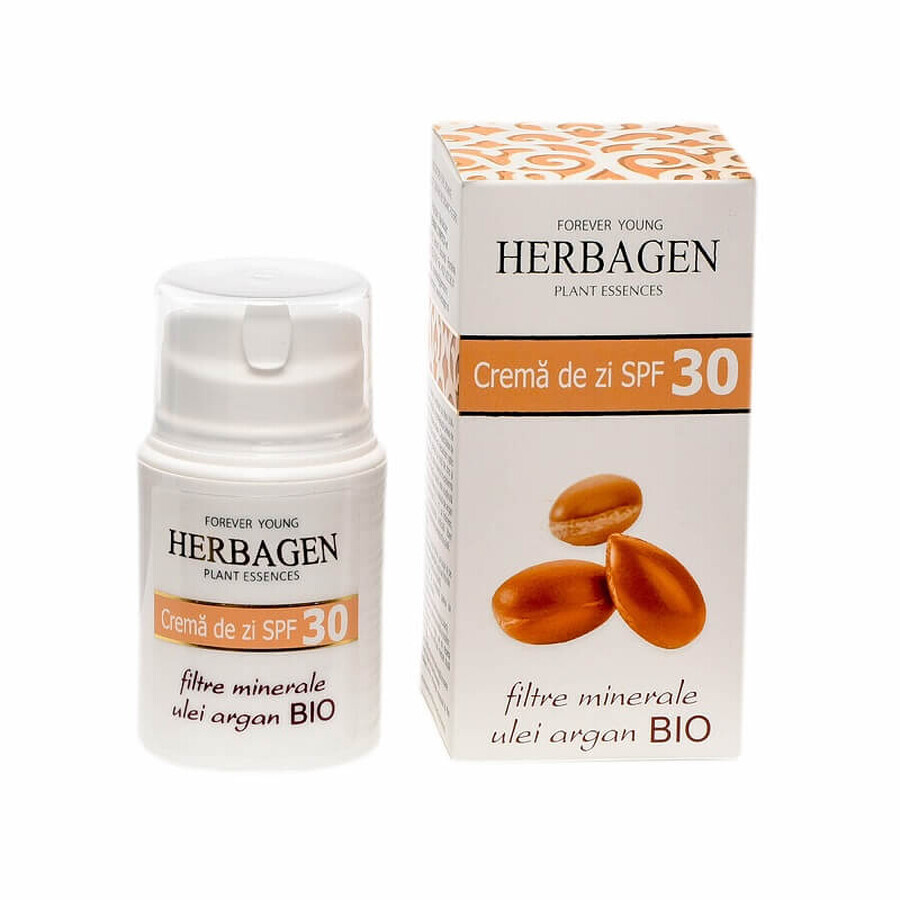 Crème de jour aux filtres minéraux et à l'huile d'argan Bio SPF 30, 50 g, Herbagen
