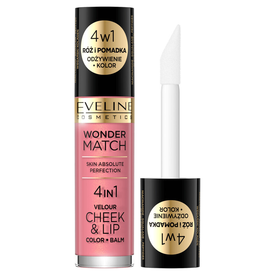 Eveline Cosmetics Wonder Match Velour Cheek&Lip, colorete y barra de labios líquida, nº 03, 4,5 ml