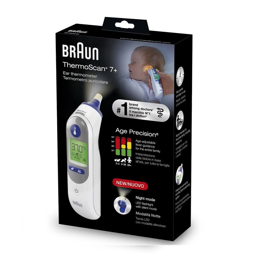 Braun ThermoScan 7+ IRT6525, thermomètre auriculaire avec précision de l'âge et mode nuit