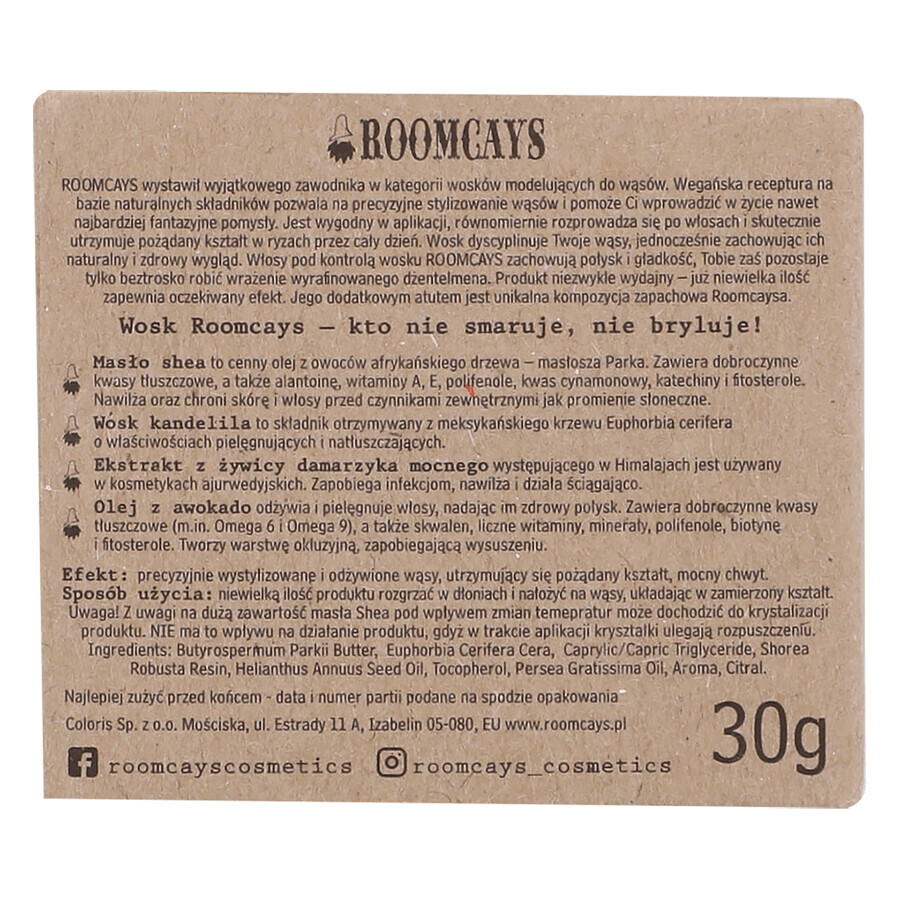 Roomcays, cire à moustache, 30 ml