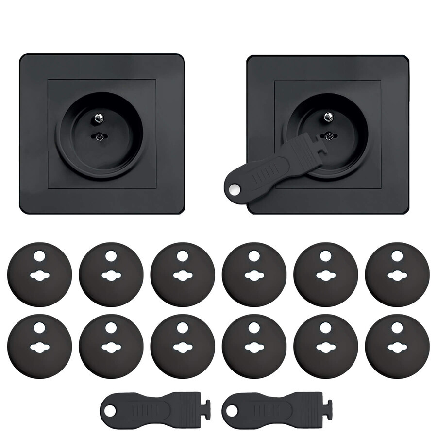 Sipo, contact protection set, socket covers, black 12 pieces