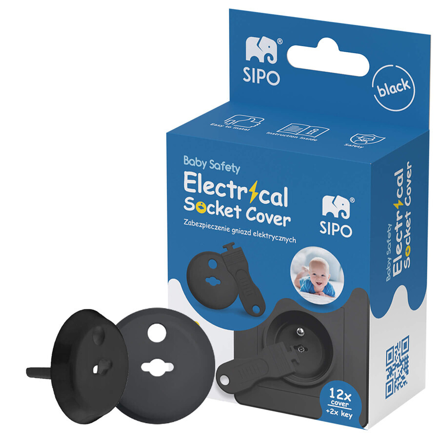 Sipo, contact protection set, socket covers, black 12 pieces