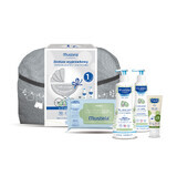 Set de layette Mustela, gel lavant, 500 ml + lait corporel, 300 ml + crème à langer 75 ml + lingettes humides, 60 pièces