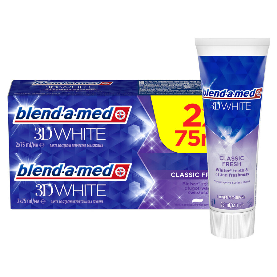 Blend-a-med 3D White, dentifrice, Classic Fresh, 2 x 75 ml