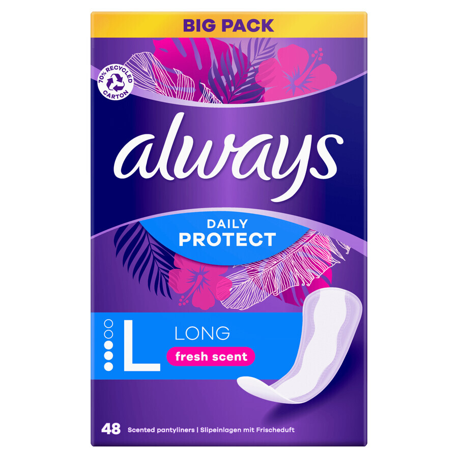 Always Daily Protect, serviettes hygiéniques à l'odeur fraîche, longues, 48 pièces