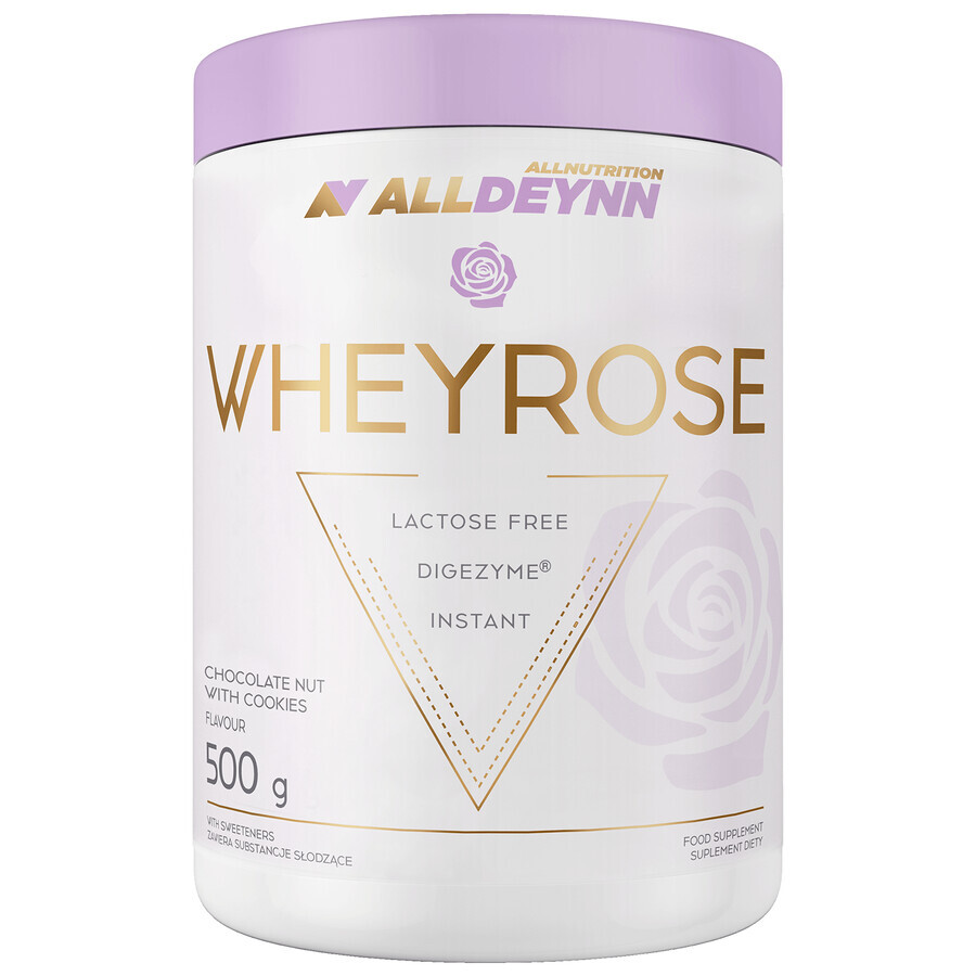 Allnutrition Alldeynn WheyRose, chocolate hazelnut flavor with sugar-free cookie pieces, 500 g