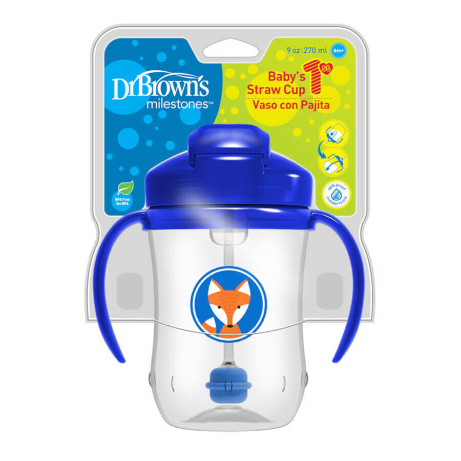 Dr Brown's first cup with straw, blue, 270 ml, from 6 months, 1 pc