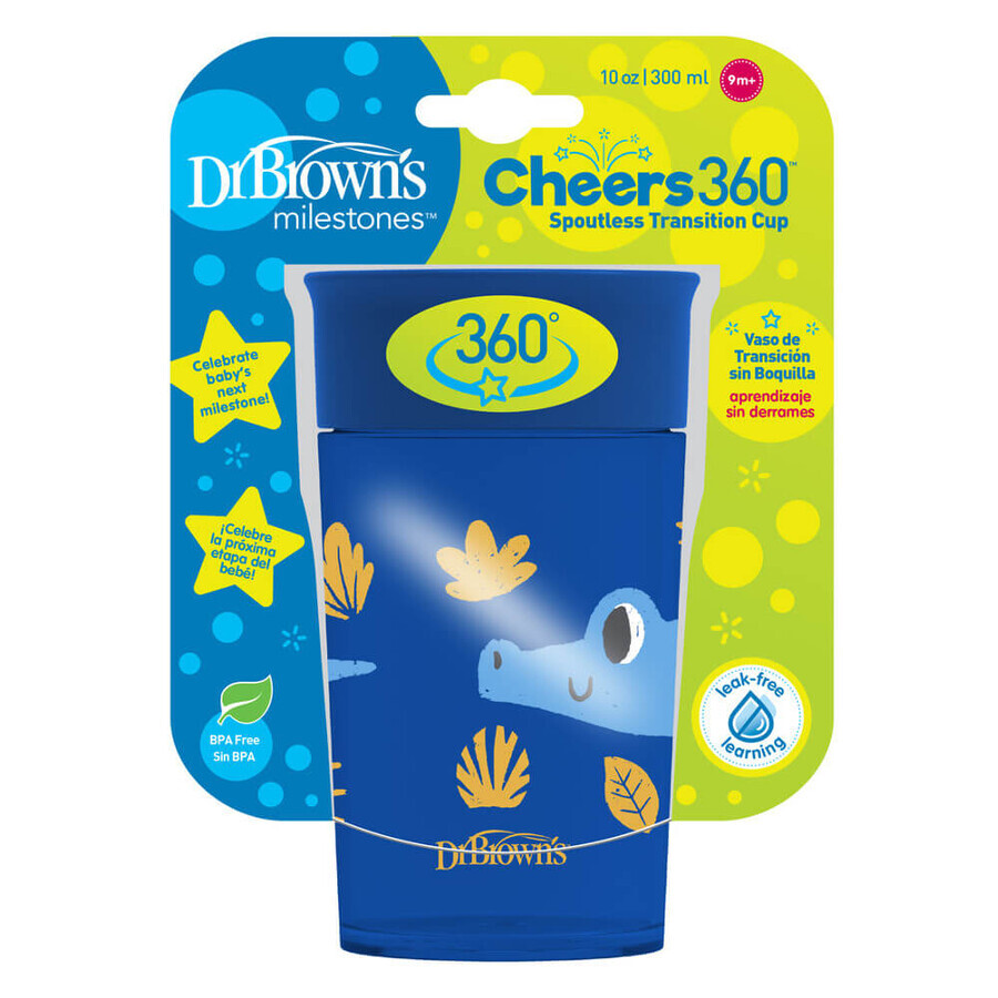 Dr Brown's, gobelet 360°, bleu, 300 ml, à partir de 9 mois, 1 pièce