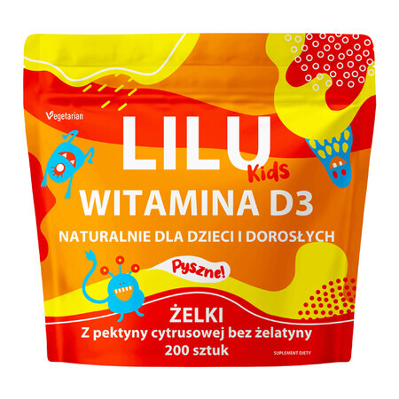 Lilu Kids Vitamin D3, natural jellies for children and adults, orange flavor, 200 pieces