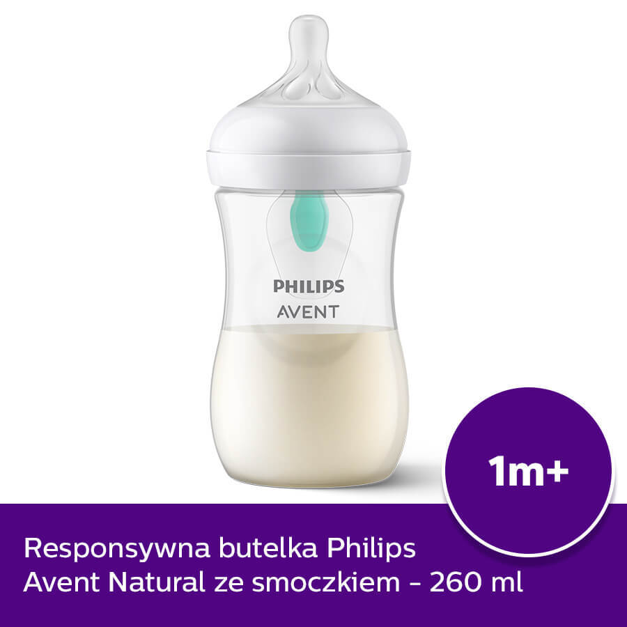 Avent Natural Response, biberon avec tétine réactive, avec valve AirFree, débit 3, SCY673/01, après 1 mois, 260 ml 