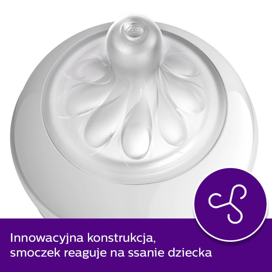 Avent Natural Response, biberon avec tétine réactive, avec valve AirFree, débit 3, SCY673/01, après 1 mois, 260 ml 