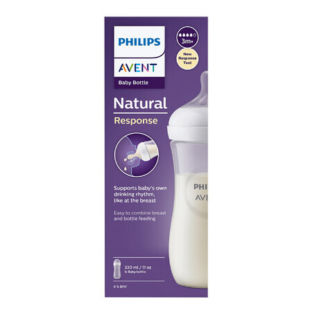 Avent Natural Response, biberon avec tétine réactive, débit 4, SCY906/01, après 3 mois, 330 ml 