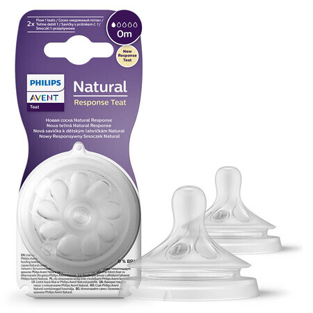 Avent Natural Response, Reactive Bottle Teat, Flow 1, SCY961/02, From Birth, 2 Units