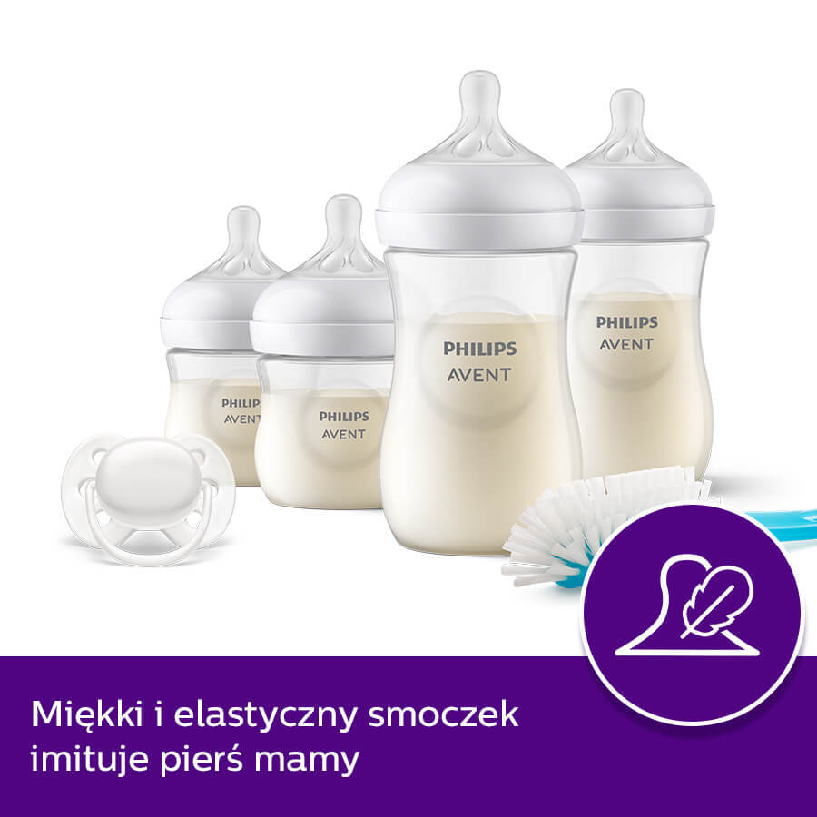 Avent Natural Response, set de 4 biberons réactifs + brosse de nettoyage + sucette ultra douce, SCD838/11