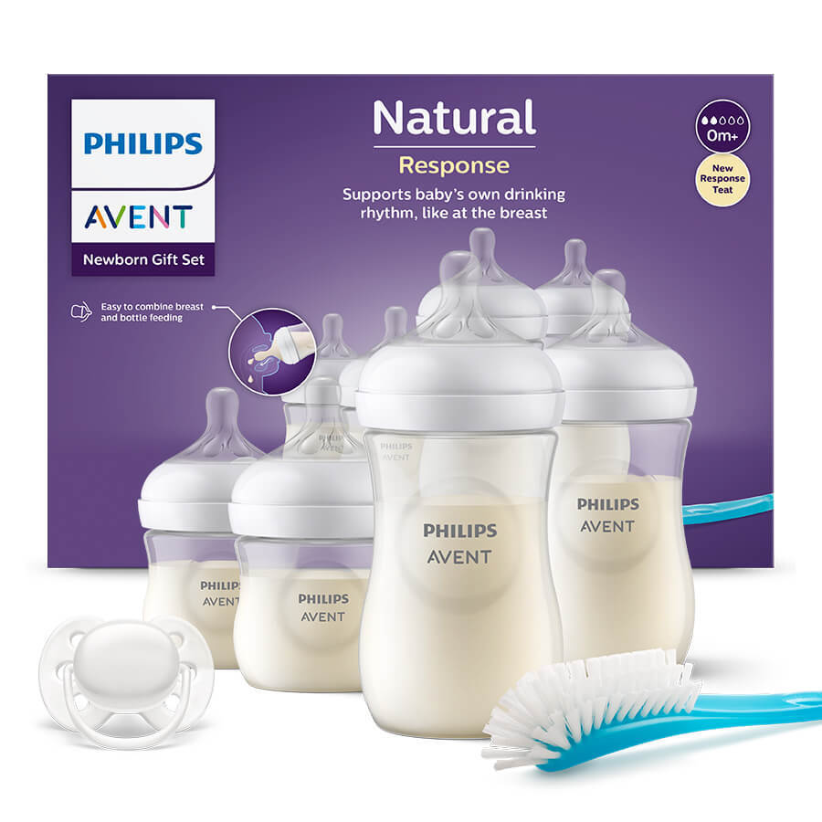 Avent Natural Response, set de 4 biberons réactifs + brosse de nettoyage + sucette ultra douce, SCD838/11