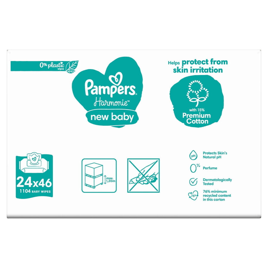 Pampers Harmonie New Baby, lingettes humides, 24 x 46 pcs