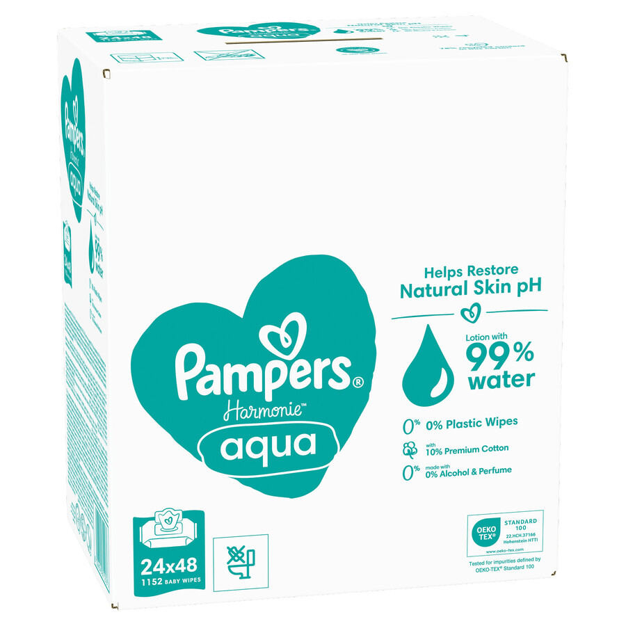 Pampers Harmonie Aqua, vochtige doekjes, 24 x 48 stuks