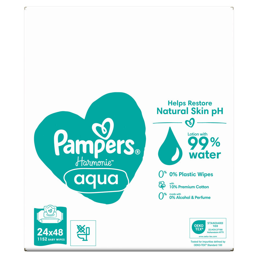 Pampers Harmonie Aqua, vochtige doekjes, 24 x 48 stuks