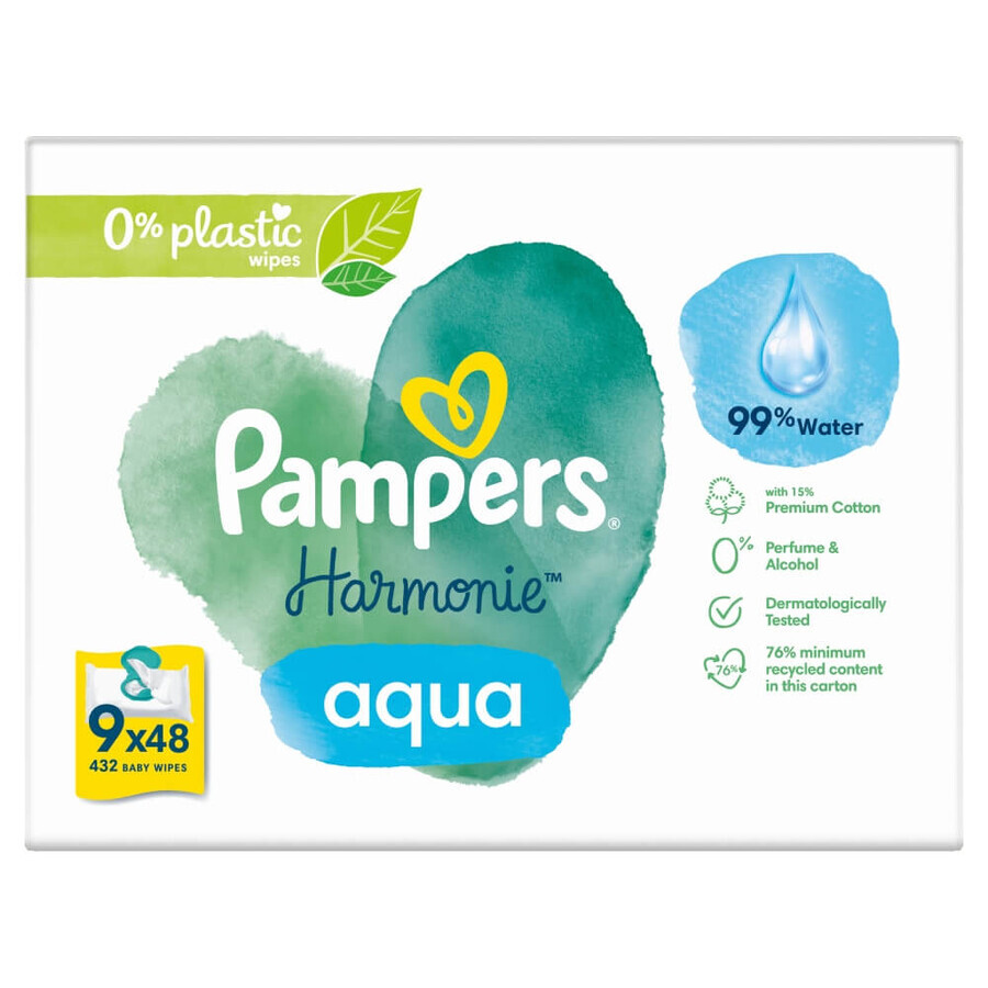 Pampers Harmonie Aqua, wet wipes, 9 x 48 pcs