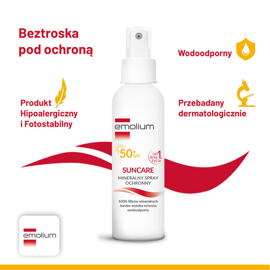 Set solare Emolium, spray protettivo minerale per bambini dal primo giorno di vita e adulti, SPF 50+, 2 x 100 ml + pallone da spiaggia in omaggio