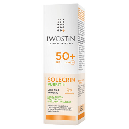 Set Iwostin Solecrin Purritin, fluid ușor matifiant, SPF 50+, 2 x 40 ml + minge de plajă gratuită