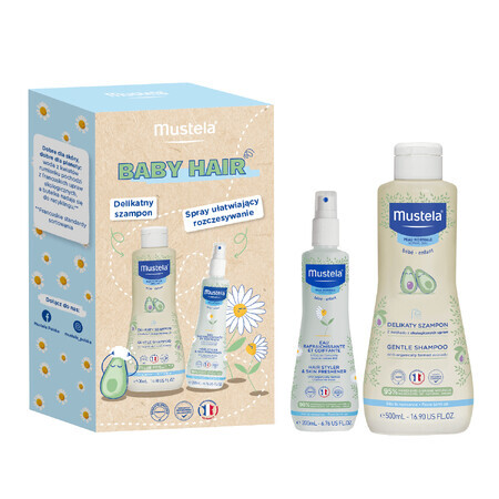 Set Mustela Baby Hair, șampon delicat, 500 ml + spray de descurcare răcoritor, 200 ml