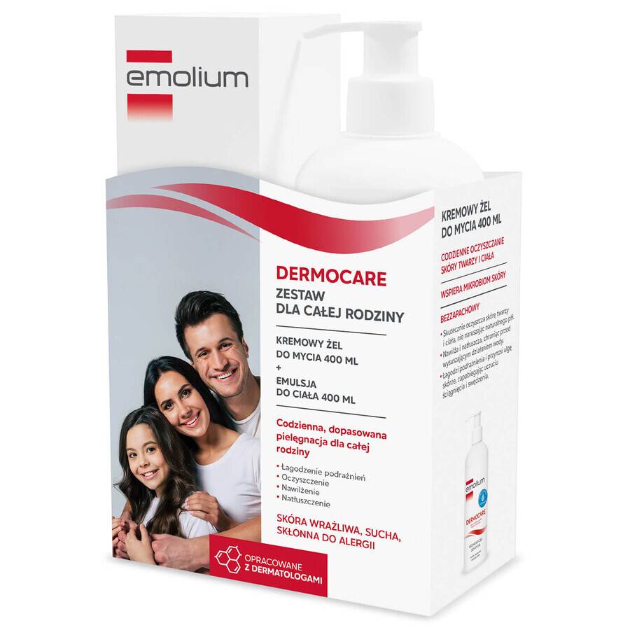 Emolium Dermocare set, gel lavant crémeux, 400 ml + émulsion corporelle, 400 ml