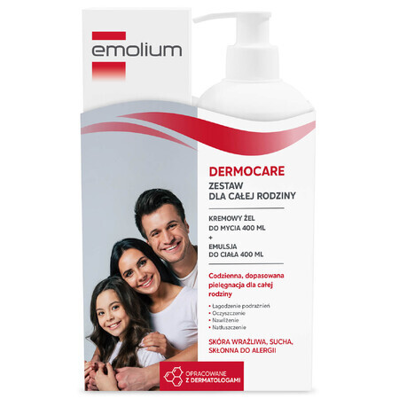 Emolium Dermocare set, gel lavant crémeux, 400 ml + émulsion corporelle, 400 ml