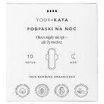 Your KAYA, serviettes hygiéniques en coton biologique, avec ailettes, pour la nuit, 10 pièces