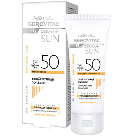 Gerovital H3 Derma+ Sun SPF50 Golden Tint Face Cream, 50ml, Farmec