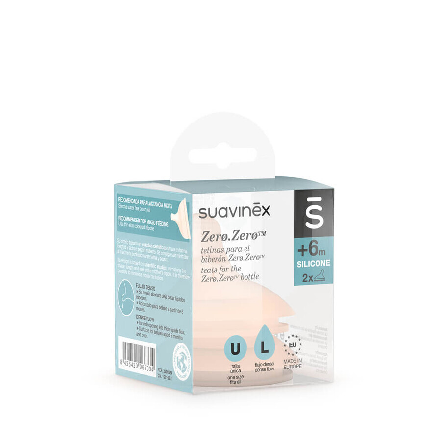 Suavinex Zero Zero, tétine en silicone, débit rapide, à partir de 6 mois, 2 pièces