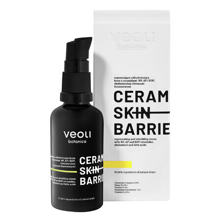 Veoli Botanica Ceramide Skin Barrier, crème régénérante et reconstructive aux céramides NP, AP et EOP, au cholestérol et aux acides gras, 40 ml