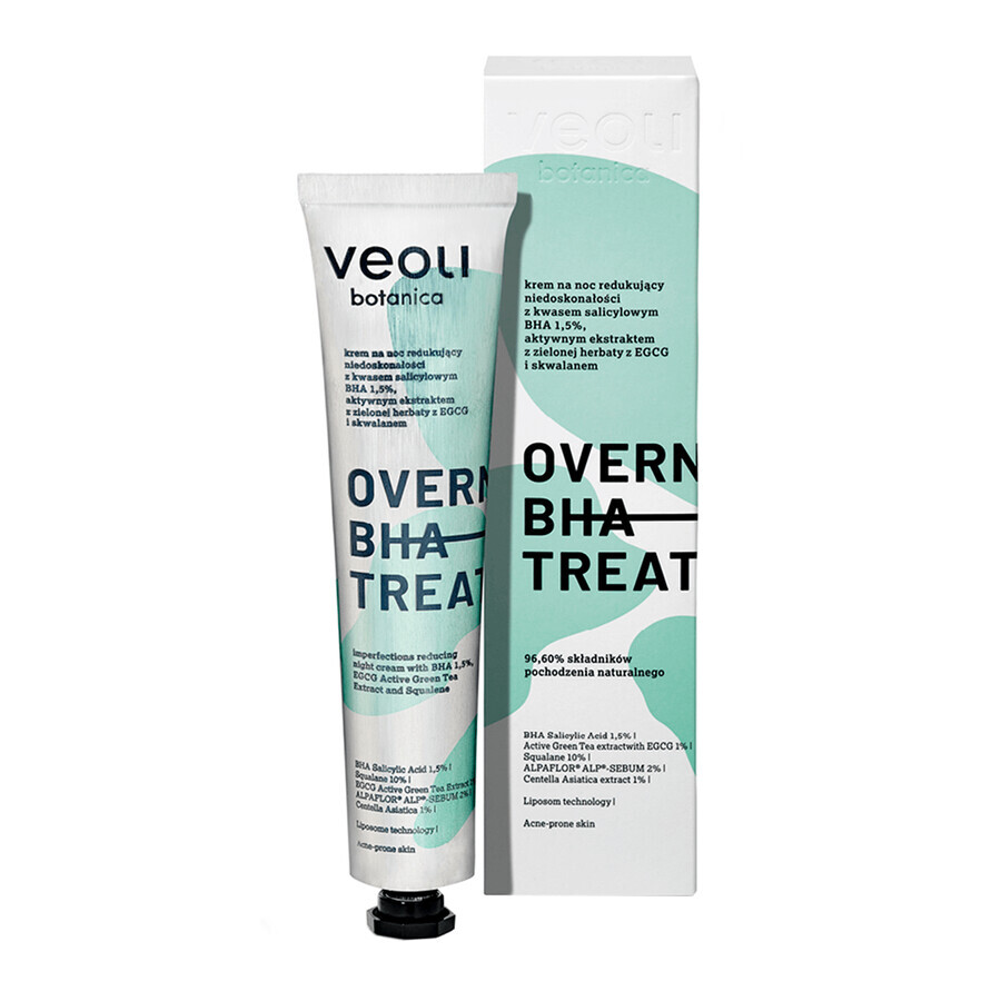 Veoli Botanica Overnight BHA Treatment, night cream that reduces imperfections with salicylic acid BHA 1.5%, active green tea extract with EGCG and squalane, 50 ml