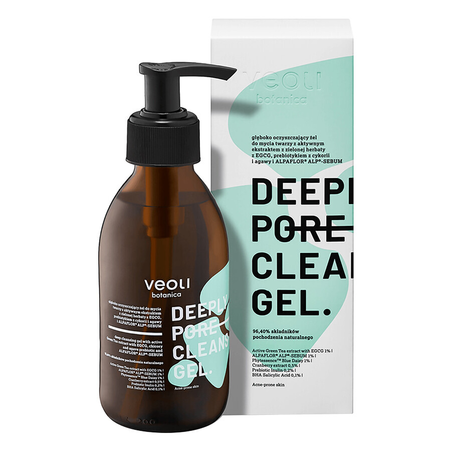 Veoli Botanica Deeply Pore Cleansing Gel, gel nettoyant pour le visage avec un extrait actif de thé vert avec EGCG, 200 ml