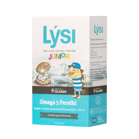 Lysi Omega 3 Pearls, goût bubble gum, 60 gélules à mâcher