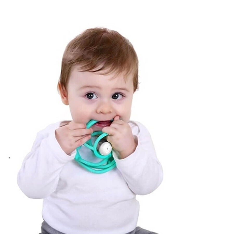 Mombella, teether cu zornăitor, melc, teal, după 6 luni, 1 buc