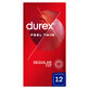 Durex Feel Thin Classic, pr&#233;servatifs avec plus de lubrifiant, fins, 12 pi&#232;ces