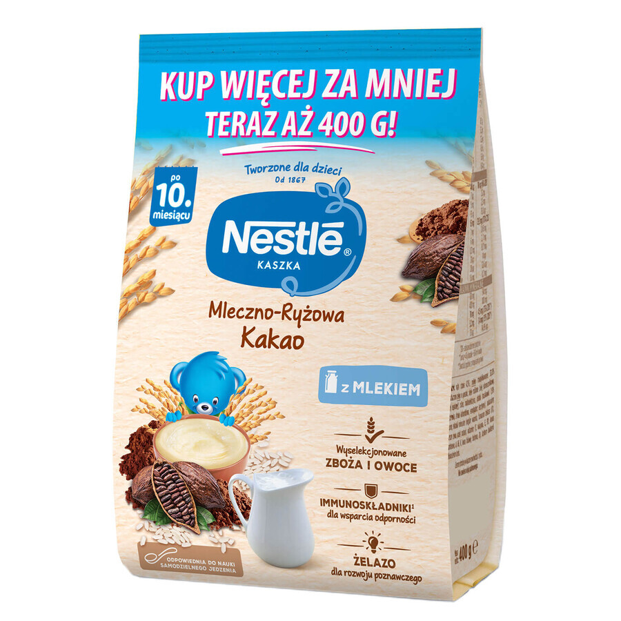 Nestlé Porridge de riz au lait, cacao, sans gluten, après 10 mois, 400 g