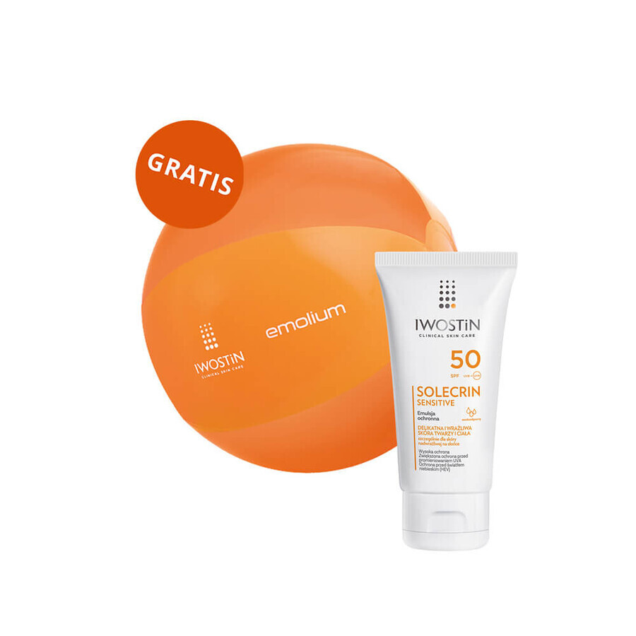 Iwostin Solecrin Sensitive, protective emulsion SPF 50, sensitive skin, 100 ml + free beach ball