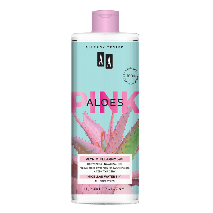 AA Aloes Pink, fluido micelar 3 en 1, todo tipo de pieles, 400 ml