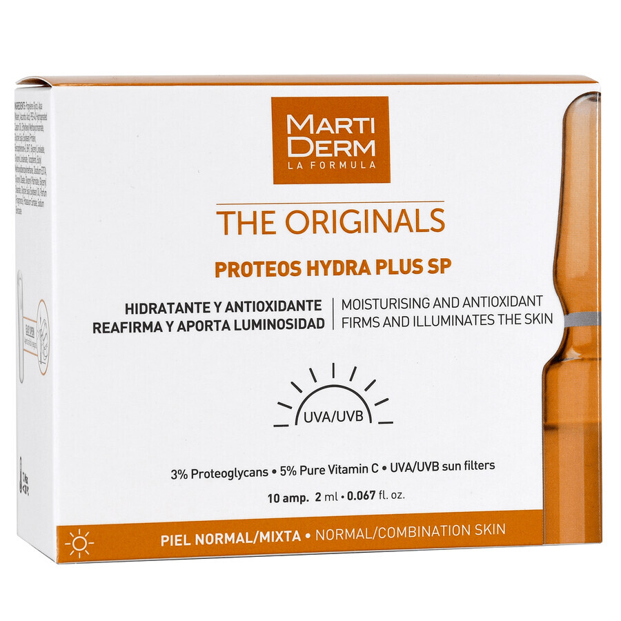 MartiDerm The Originals Proteos Hydra Plus SP, feuchtigkeitsspendendes Serum mit Antioxidantien, normale und Mischhaut, 2 ml x 10 Ampullen