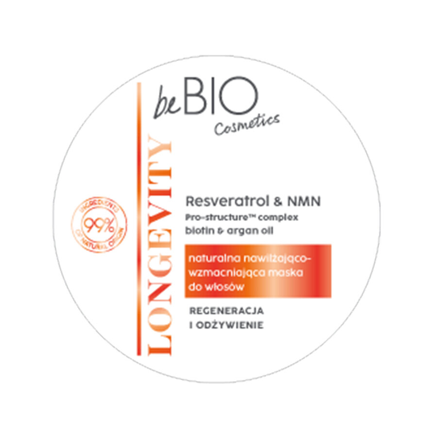 beBIO Cosmetics Longevity, masque capillaire naturel hydratant et fortifiant, 250 ml