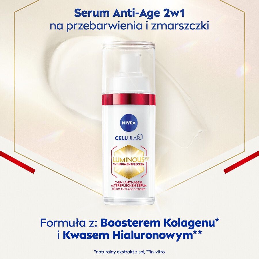 Nivea Cellular Luminous 630, ser anti-îmbătrânire 2 în 1 pentru hiperpigmentare și riduri, 30 ml