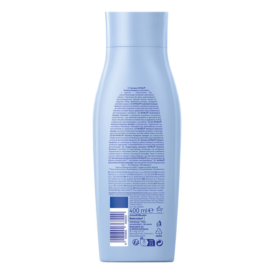 Nivea Moisture Hyualuron, champú hidratante, 400 ml